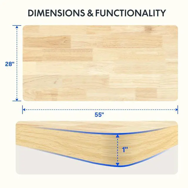 Alt view image 2 of 7 - Whole Piece Rubber Wood 55"x24" Desktop Height Adjustable Desk Rectangular Tabletop