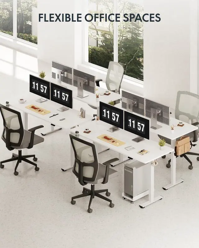 Alt view image 6 of 7 - 71x32 Inch Electric Large Standing Desk for Home & Office, Spacious Splice Board Desk with Cable Management & Organizer, Cup Holder & Hook, White