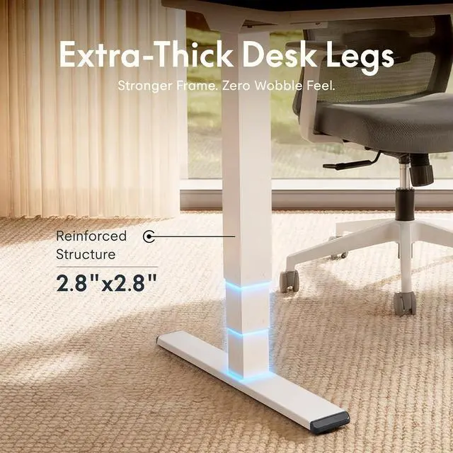 Alt view image 6 of 7 - E6 MAX 1" Thick Beveled-Edge Solid Wood Standing Desk, 55"x28" Dual Motor 3-Stage Heavy Duty Workstation, 330lbs Weight Capacity Height Adjustable Desk(Black Walnut Rubberwood + White Frame)