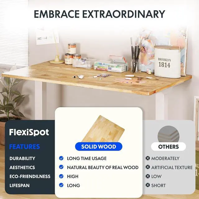 Alt view image 4 of 7 - Whole Piece Rubber Wood 71"x30" Desktop Height Adjustable Desk Rectangular Tabletop