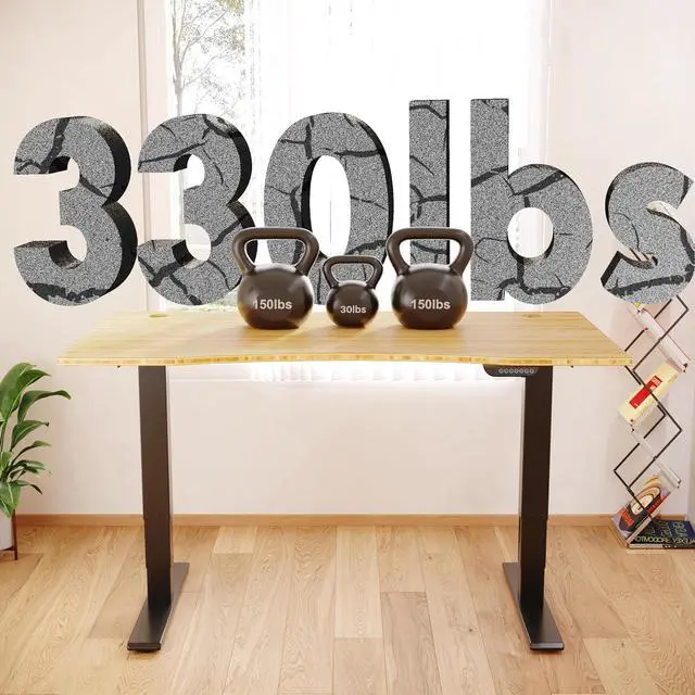 Alt view image 5 of 7 - E6 MAX Bamboo Dual Motor 48x24 Inch 3-Stage Heavy Duty Standing Desk, 330lbs Weight Capacity, Height Adjustable Desk w/Cable Management & Wheels (Solid Bamboo Curved Desktop + Black Frame)
