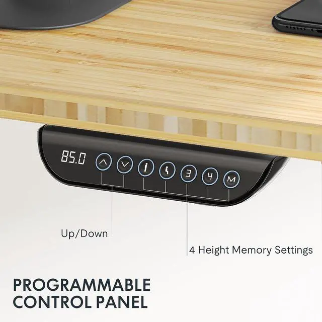 Alt view image 4 of 7 - E6 MAX Bamboo 72x30 Inch Dual Motor 3-Stage Heavy Duty Standing Desk, 330lbs Weight Capacity, Height Adjustable Desk w/Cable Management & Wheels (Solid Bamboo Desktop + Black Frame)