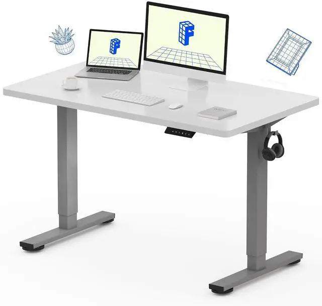 Main image of EN1 One-Piece Electric Standing Desk 48 x 24 Inches Seamless Seamless Desktop Height Adjustable Desk Stand Up Desks for Home Office (Silver Frame + White Top, 2 Packages)