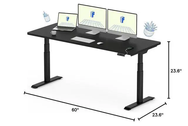 Alt view image 3 of 7 - E6 Pro Large 60" x 24" Dual Motor Electric Standing Desk, Organic Modern Oval Leg Design, 3-Stage Height Adjustable Sit Stand Desk with Heavy Duty 330lbs, Black Desktop, Black Frame