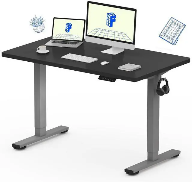 Main image of EN1 One-Piece Electric Standing Desk 48 x 24 Inches Seamless Seamless Desktop Height Adjustable Desk Stand Up Desks for Home Office (Silver Frame + Black Top, 2 Packages)