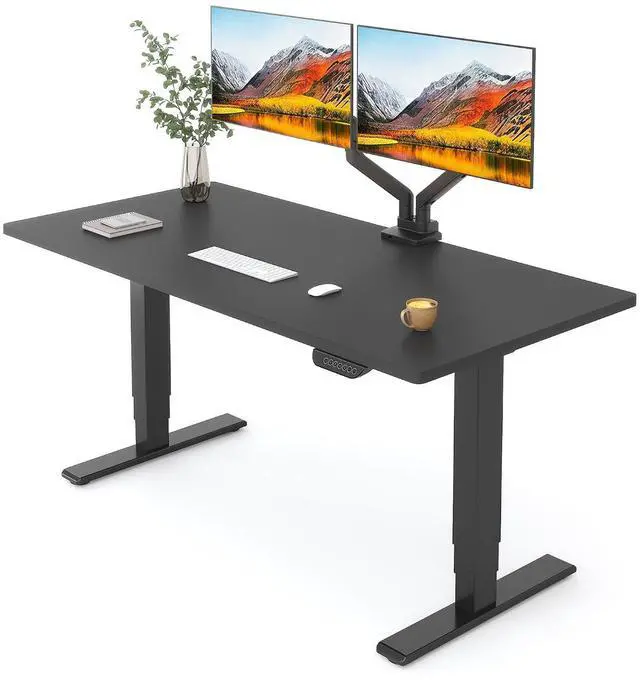 Main image of E6 MAX Dual Motor 55x28 Inch 3-Stage Heavy Duty Standing Desk, 330lbs Weight Capacity, Height Adjustable Desk w/Cable Management & Wheels (Seamless Black Desktop + Black Frame)