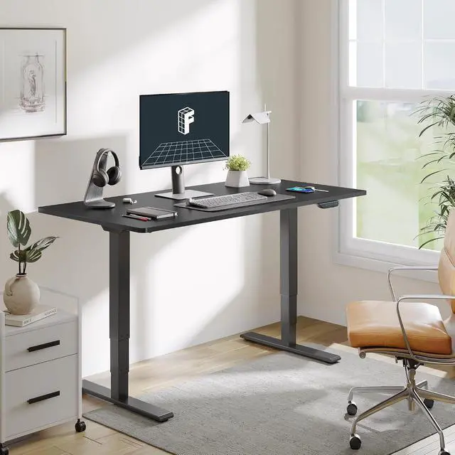 Alt view image 2 of 7 - E6 MAX Dual Motor 55x28 Inch 3-Stage Heavy Duty Standing Desk, 330lbs Weight Capacity, Height Adjustable Desk w/Cable Management & Wheels (Seamless Black Desktop + Black Frame)