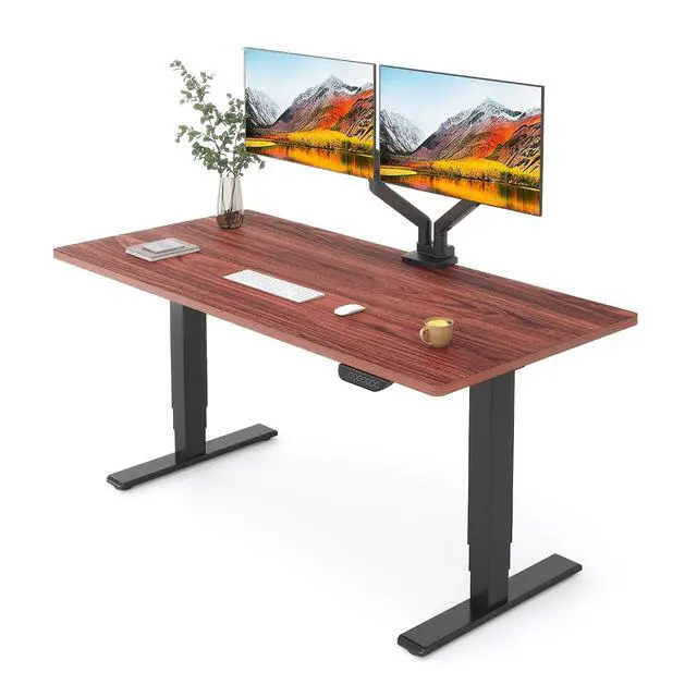 Main image of E6 MAX Dual Motor 3-Stage 48x30 Inch Heavy Duty Standing Desk, 330lbs Weight Capacity, Height Adjustable Desk w/Cable Management & Wheels (Seamless Mahogany Desktop + Black Frame)