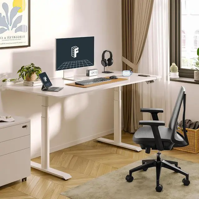 Alt view image 2 of 7 - E6 Pro Large 60" x 24" Dual Motor Electric Standing Desk, Organic Modern Oval Leg Design, 3-Stage Height Adjustable Sit Stand Desk with Heavy Duty 330lbs, White Desktop, White Frame
