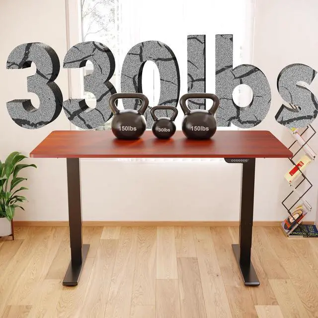 Alt view image 5 of 7 - E6 MAX Dual Motor 3-Stage 48x30 Inch Heavy Duty Standing Desk, 330lbs Weight Capacity, Height Adjustable Desk w/Cable Management & Wheels (Seamless Mahogany Desktop + Black Frame)