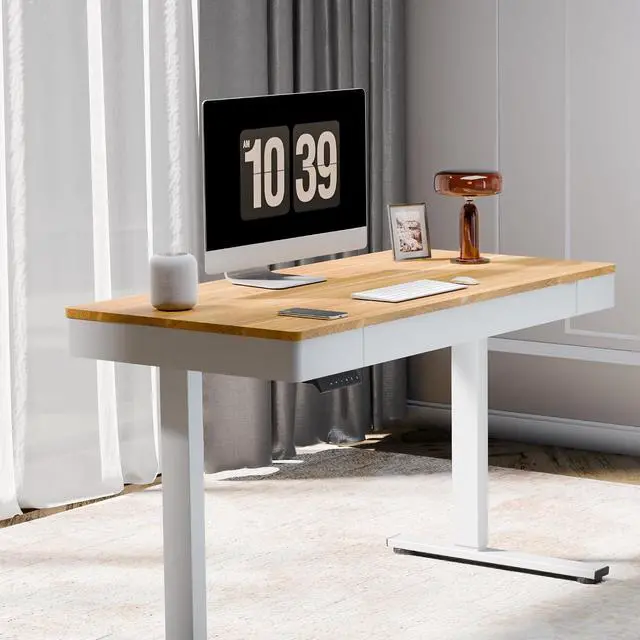 Alt view image 2 of 7 - Standing Desk with Drawer, 48 x 24 Inch Electric Adjustable Height Stand Up Desk with Storage Organizer, Whole Piece Wooden Desktop for Home, Office, Computer Workstation, Maple