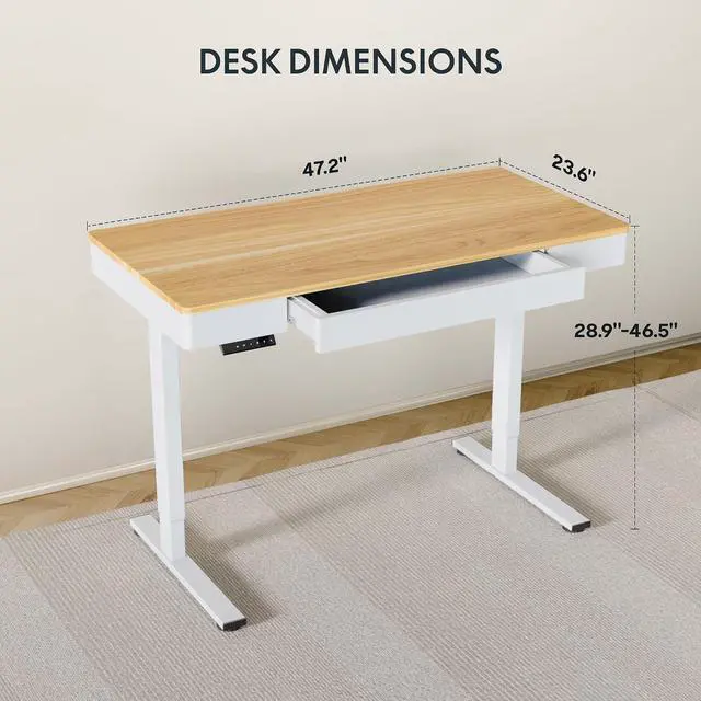 Alt view image 3 of 7 - Standing Desk with Drawer, 48 x 24 Inch Electric Adjustable Height Stand Up Desk with Storage Organizer, Whole Piece Wooden Desktop for Home, Office, Computer Workstation, Maple