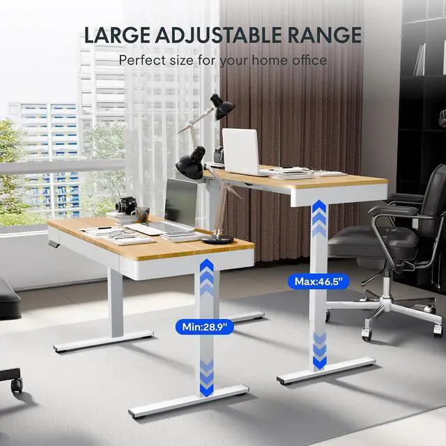 Alt view image 6 of 7 - Standing Desk with Drawer, 48 x 24 Inch Electric Adjustable Height Stand Up Desk with Storage Organizer, Whole Piece Wooden Desktop for Home, Office, Computer Workstation, Maple
