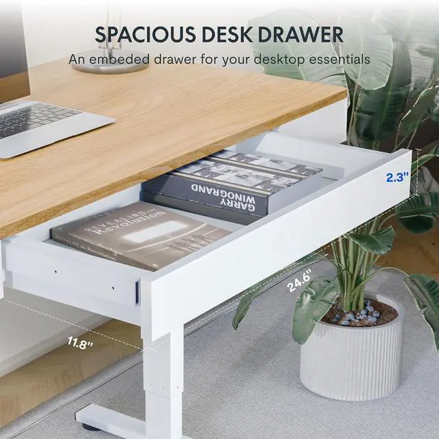 Alt view image 4 of 7 - Standing Desk with Drawer, 48 x 24 Inch Electric Adjustable Height Stand Up Desk with Storage Organizer, Whole Piece Wooden Desktop for Home, Office, Computer Workstation, Maple