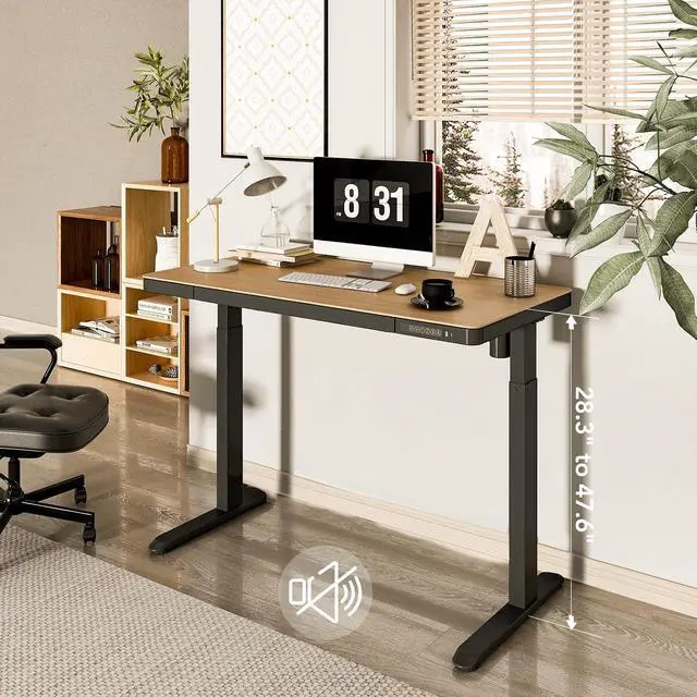 Alt view image 3 of 5 - Electric Standing Desk with Drawer Storage Adjustable Height Quick Assembly Table w/USB Charge Ports (Natural Desktop + Black Frame)