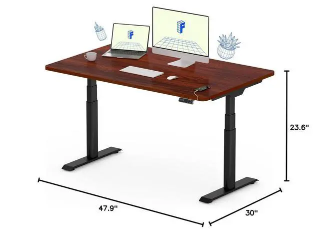 Alt view image 3 of 7 - E6 Pro Dual Motor Electric Standing Desk, Organic Modern Oval Leg Design, 3-Stage Height Adjustable Sit Stand Desk with Heavy Duty 330lbs, 48" x 30" Mahogany Desktop, Black Frame