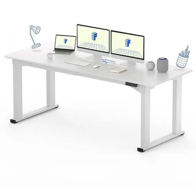 Main image of 4 Legs Standing Desk 78 x 32 Inch Adjustable Height Desk with Splice Board Home Office Sit Stand Up Desk, White Top + White Frame