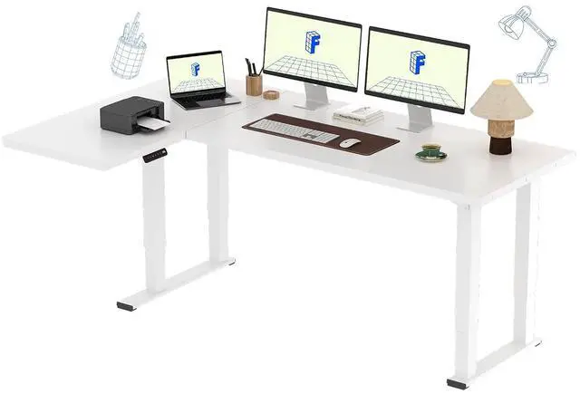 Main image of 4-Leg L-Shaped Standing Desk, 71 x 43 Inches Electric Height Adjustable Desk with Memory Controller, 220lb Load Capacity, Reversible L/R Corner Desk for Home Office, Gaming & Study, White
