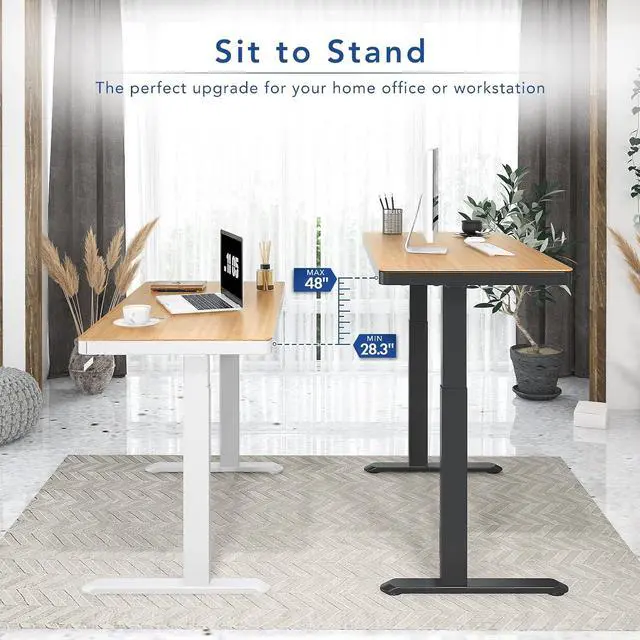 Alt view image 5 of 5 - Electric Standing Desk with Drawer Storage Adjustable Height Quick Assembly Table w/USB Charge Ports (Natural Desktop + Black Frame)