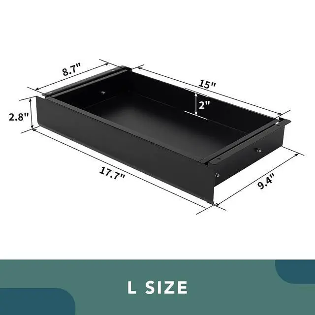 Alt view image 2 of 7 - Under Desk Drawer, Steel Drawer for Desk Slide-out, Under table Mounted Drawer, Standing Workstation Storage Attachment for Office Home - 17.7 Width, Black