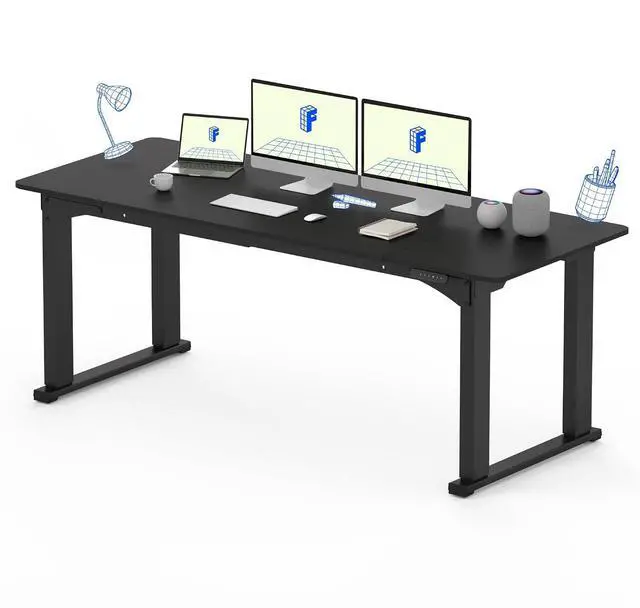 Main image of 4 Legs Standing Desk 78 x 32 Inch Electric Adjustable Height Desk with Splice Board Home Office Sit Stand Up Desk, Black Top + Black Frame