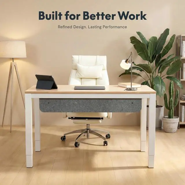 Alt view image 4 of 7 - E3Q-PRO 4-Leg Dual Motor Standing Desk, Complete Workspace System with Integrated Power & Cable Management, 55"x28" Solid Rubberwood Desktop, USB Charging, 265 lbs Capacity, Natural