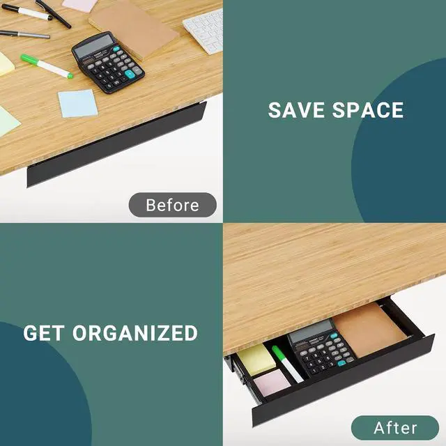 Alt view image 4 of 7 - Under Desk Drawer, Steel Drawer for Desk Slide-out, Under table Mounted Drawer, Standing Workstation Storage Attachment for Office Home - 17.7 Width, Black