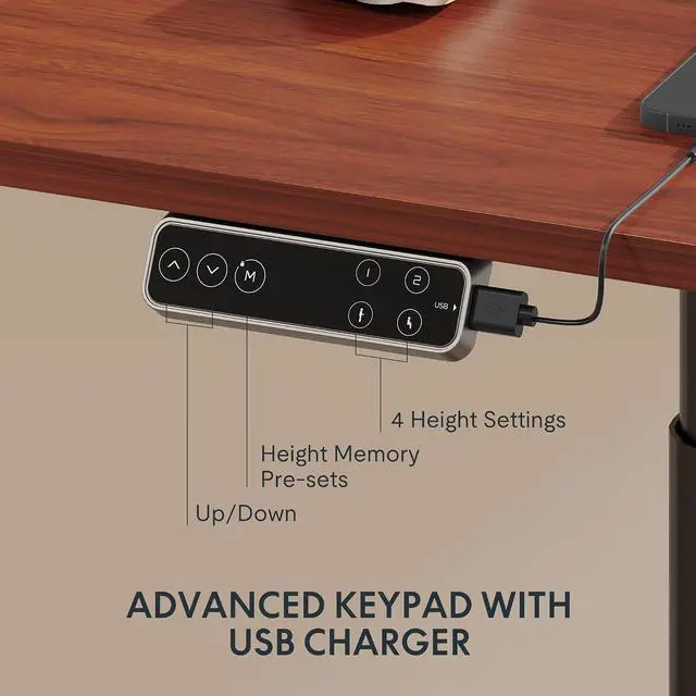 Alt view image 3 of 6 - E6 Pro 55" x 28" Dual Motor Electric Standing Desk, Organic Modern Oval Leg Design, 3-Stage Height Adjustable Sit Stand Desk with Heavy Duty 330lbs, Mahogany Desktop, Black Frame