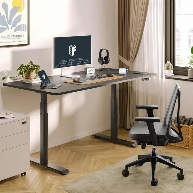 Alt view image 2 of 6 - E6 Pro 55" x 28" Dual Motor Electric Standing Desk, Organic Modern Oval Leg Design, 3-Stage Height Adjustable Sit Stand Desk with heavy Duty 330lbs, Black Desktop, Black Frame