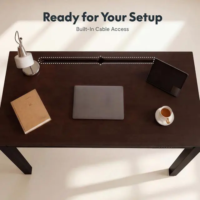 Alt view image 7 of 7 - E3Q-PRO 4-Leg Dual Motor Standing Desk, Complete Workspace System with Integrated Power & Cable Management, 55"x28" Solid Rubberwood Desktop, USB Charging, 265 lbs Capacity, Walnut