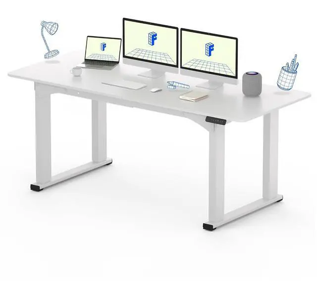 Main image of 4 Legs Standing Desk 71 x 32 Inch Adjustable Height Desk with Splice Board Home Office Sit Stand Up Desk, White Top + White Frame