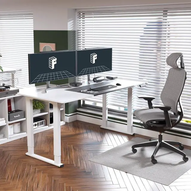 Alt view image 2 of 6 - 4 Legs Standing Desk 71 x 32 Inch Adjustable Height Desk with Splice Board Home Office Sit Stand Up Desk, White Top + White Frame
