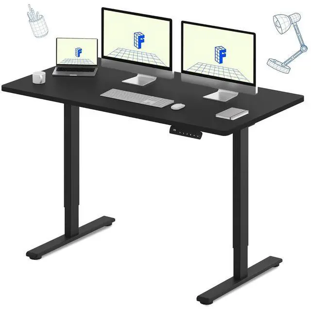 Main image of E3 Dual Motor 60 x 24 Electric Standing Desk Sit Stand Up Desk, Holds 220 lbs, Adjustable Height w/Memory Presets, One-Piece Black Desktop & Black Frame, Ships in 2 Boxes
