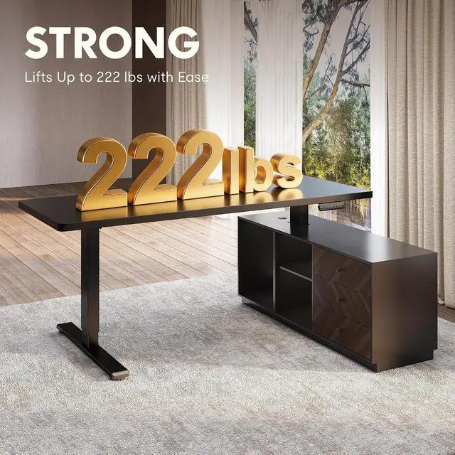Alt view image 7 of 7 - 55" L Shaped Standing Desk with Storage & CPU Holder, Dual Motor Height Adjustable Executive Desk, 222 LBS Capacity, 1" Thick Desktop for Home Office, Black, 3 Packages
