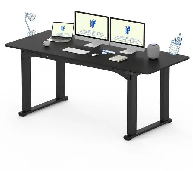 Main image of 4 Leg Standing Desk 71 x 32 Inch Electric Adjustable Height Sit Stand Desk with Splice Board Home Office Desk, Black Top + Black Frame