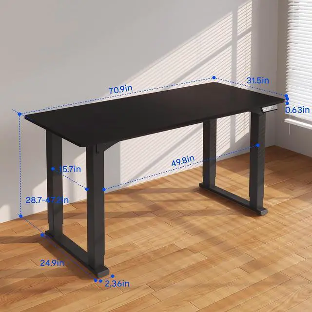 Alt view image 3 of 7 - 4 Leg Standing Desk 71 x 32 Inch Electric Adjustable Height Sit Stand Desk with Splice Board Home Office Desk, Black Top + Black Frame