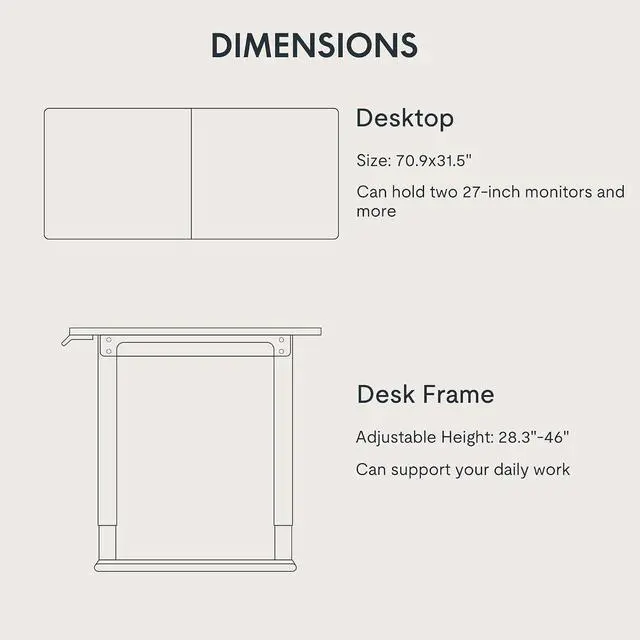 Alt view image 7 of 7 - 4 Leg Standing Desk 71 x 32 Inch Electric Adjustable Height Sit Stand Desk with Splice Board Home Office Desk, Black Top + Black Frame