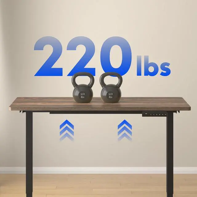 Alt view image 5 of 5 - E3 Dual Motor Electric Standing Desk 55 x 28 Sit Stand Up Desk, Holds 220 lbs, Adjustable Height w/Memory Presets, One-Piece Brown Wood Grain Desktop & Black Frame, Ships in 2 Boxes