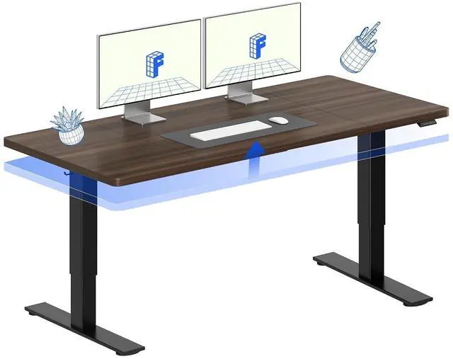 Main image of 63" x 32" Office Standing Desk, Height Adjustable Sit-Stand Desk, Quiet & Stable, with Cable Management & Cup Holder, for Commercial Use, Black Walnut Top (2 Packages)