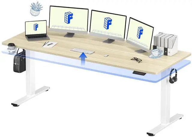 Main image of 79" x 32" Office Standing Desk, Height Adjustable Sit-Stand Desk, Quiet & Stable, with Cable Management & Cup Holder, for Commercial Use, White Wood Grain Top (2 Packages)
