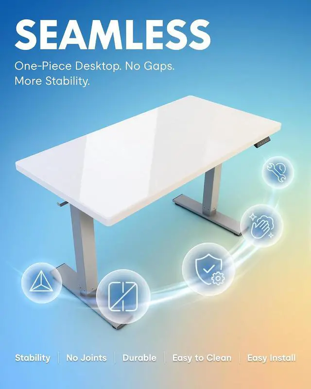 Alt view image 5 of 7 - EN1 One-Piece Standing Desk, 55 x 28 Inches Stand Up Desk Workstation with Seamless Desktop Board (Silver Frame + 55 inches White Top, 2 Packages)