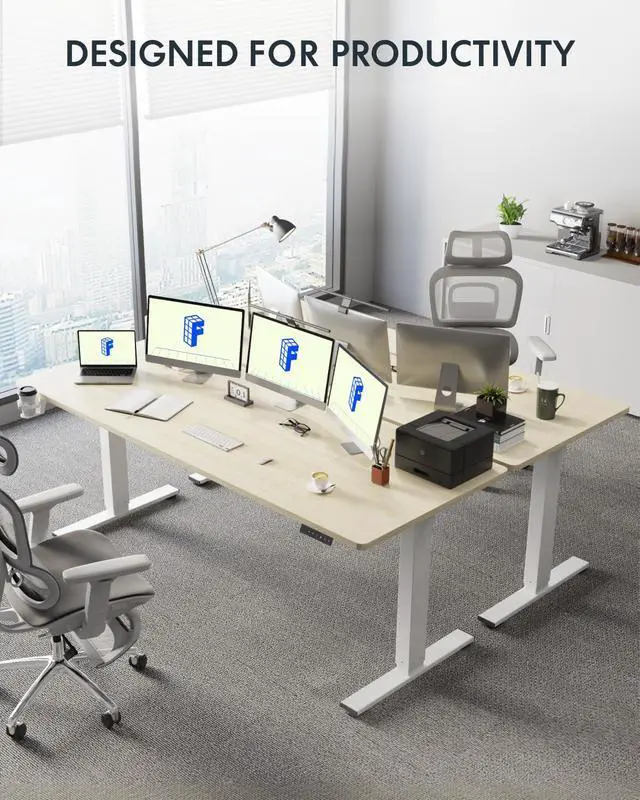 Alt view image 4 of 7 - 79" x 32" Office Standing Desk, Height Adjustable Sit-Stand Desk, Quiet & Stable, with Cable Management & Cup Holder, for Commercial Use, White Wood Grain Top (2 Packages)