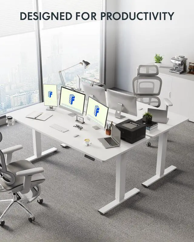 Alt view image 3 of 7 - 71" x 32" Office Standing Desk, Height Adjustable Sit-Stand Desk, Quiet & Stable, with Cable Management & Cup Holder, for Commercial Use, White Top (2 Packages)