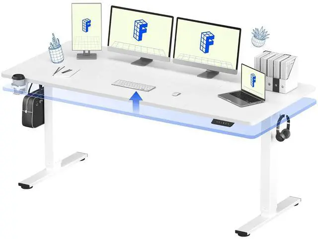 Main image of 71" x 32" Office Standing Desk, Height Adjustable Sit-Stand Desk, Quiet & Stable, with Cable Management & Cup Holder, for Commercial Use, White Top (2 Packages)