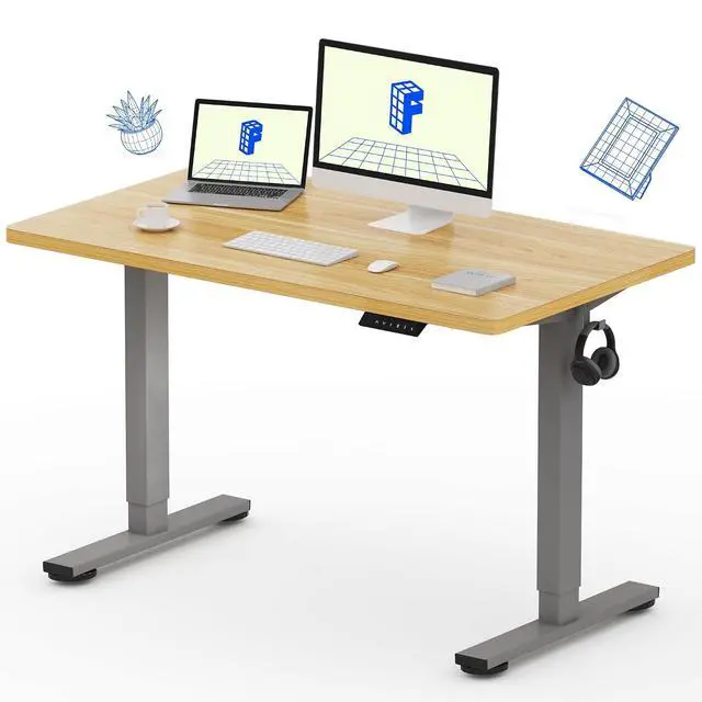 Main image of EN1 One-Piece Height Adjustable 48 x 24 inch Electric Standing Desk, Stand Up Desk for Home Office (Silver Frame + 48" Natural Top, 2 Packages)