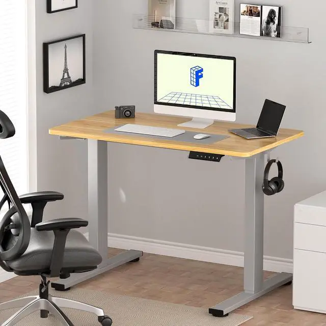 Alt view image 2 of 7 - EN1 One-Piece Height Adjustable 48 x 24 inch Electric Standing Desk, Stand Up Desk for Home Office (Silver Frame + 48" Natural Top, 2 Packages)
