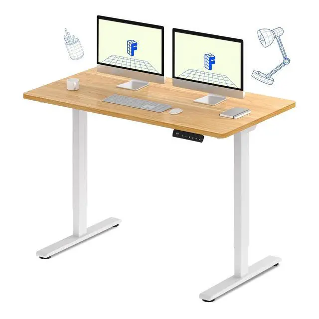 Main image of E3 Dual Motor Electric Standing Desk 55 x 28 Sit Stand Up Desk, Holds 220 lbs, Adjustable Height w/Memory Presets, One-Piece Maple Desktop & White Frame, Ships in 2 Boxes