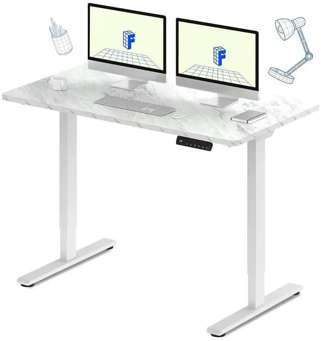 Main image of E3 Dual Motor Electric Standing Desk 55 x 28 Sit Stand Up Desk, Holds 220 lbs, Adjustable Height w/Memory Presets, One-Piece Marble Grey Desktop & White Frame, Ships in 2 Boxes