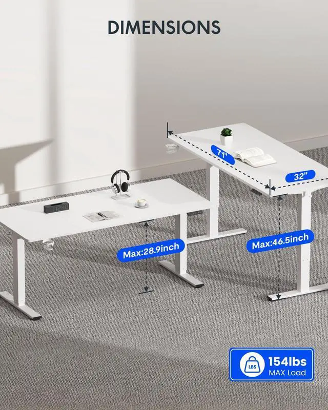 Alt view image 5 of 7 - 71" x 32" Office Standing Desk, Height Adjustable Sit-Stand Desk, Quiet & Stable, with Cable Management & Cup Holder, for Commercial Use, White Top (2 Packages)