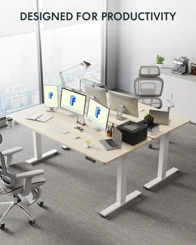 Alt view image 4 of 7 - 71" x 32" Office Standing Desk, Height Adjustable Sit-Stand Desk, Quiet & Stable, with Cable Management & Cup Holder, for Commercial Use, White Wood Grain Top (2 Packages)